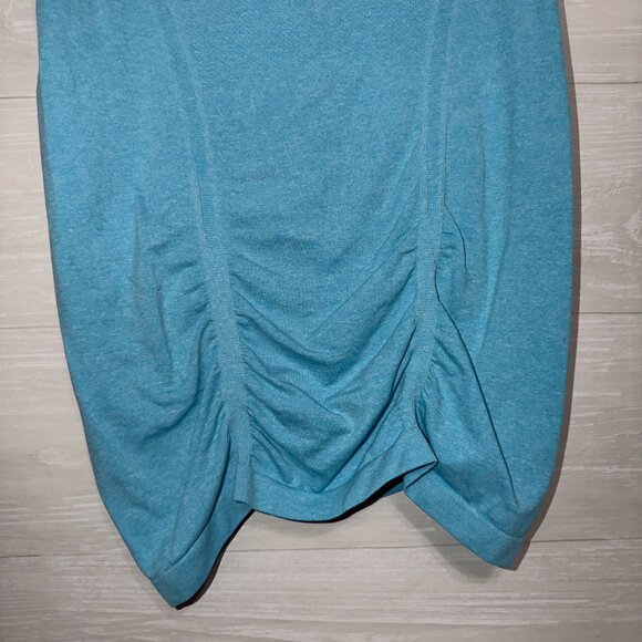 Athleta Ruched Short Sleeve Top Size M Blue Stretch Activewear Workout Shirt - Picture 5 of 6